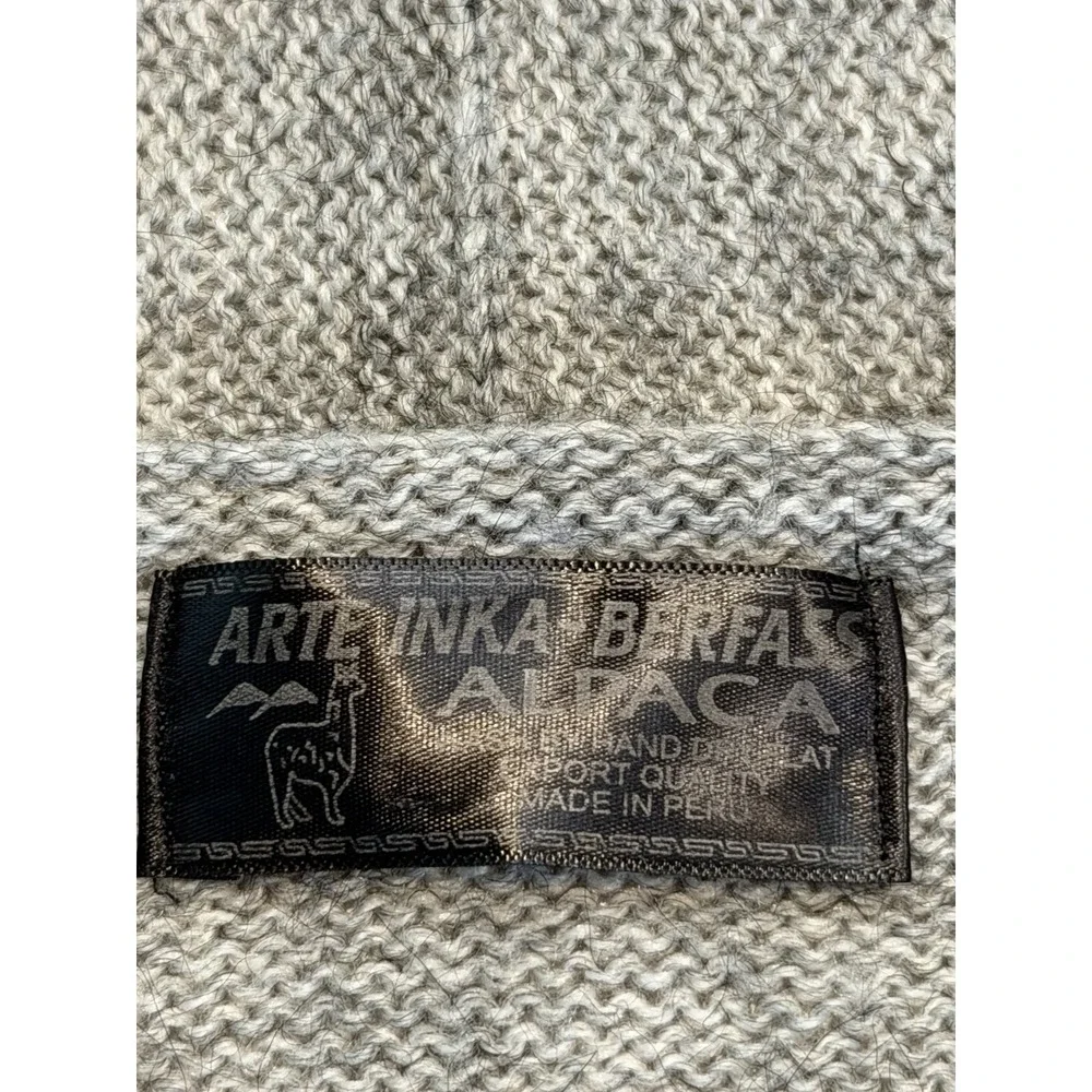 Arte Inka Berfas Alpaca Hooded Fair Isle Lace Up Sweater Peru Women's Gray Med